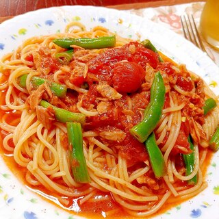 いんげんのトマトスパゲッティー